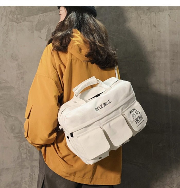 DARK Hip Hop Men's Backpacks Women Hasp Vintage Ribbon Korean Canvas Streetwear Harajuku Backpacks School Bags-3