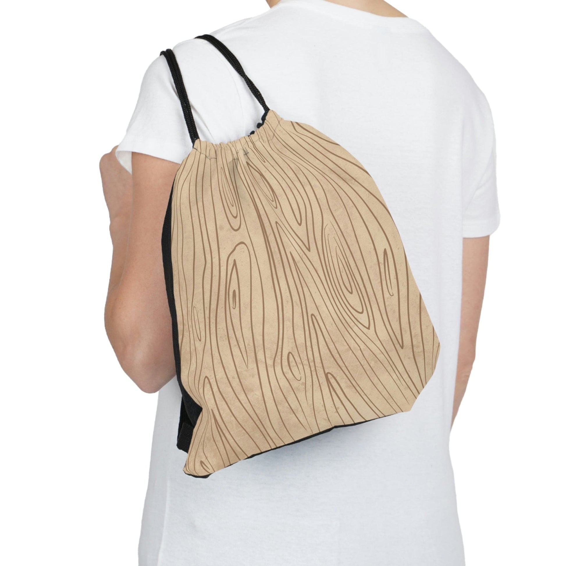 Drawstring Bag - Beige and Brown Tree Sketch Line Art-2