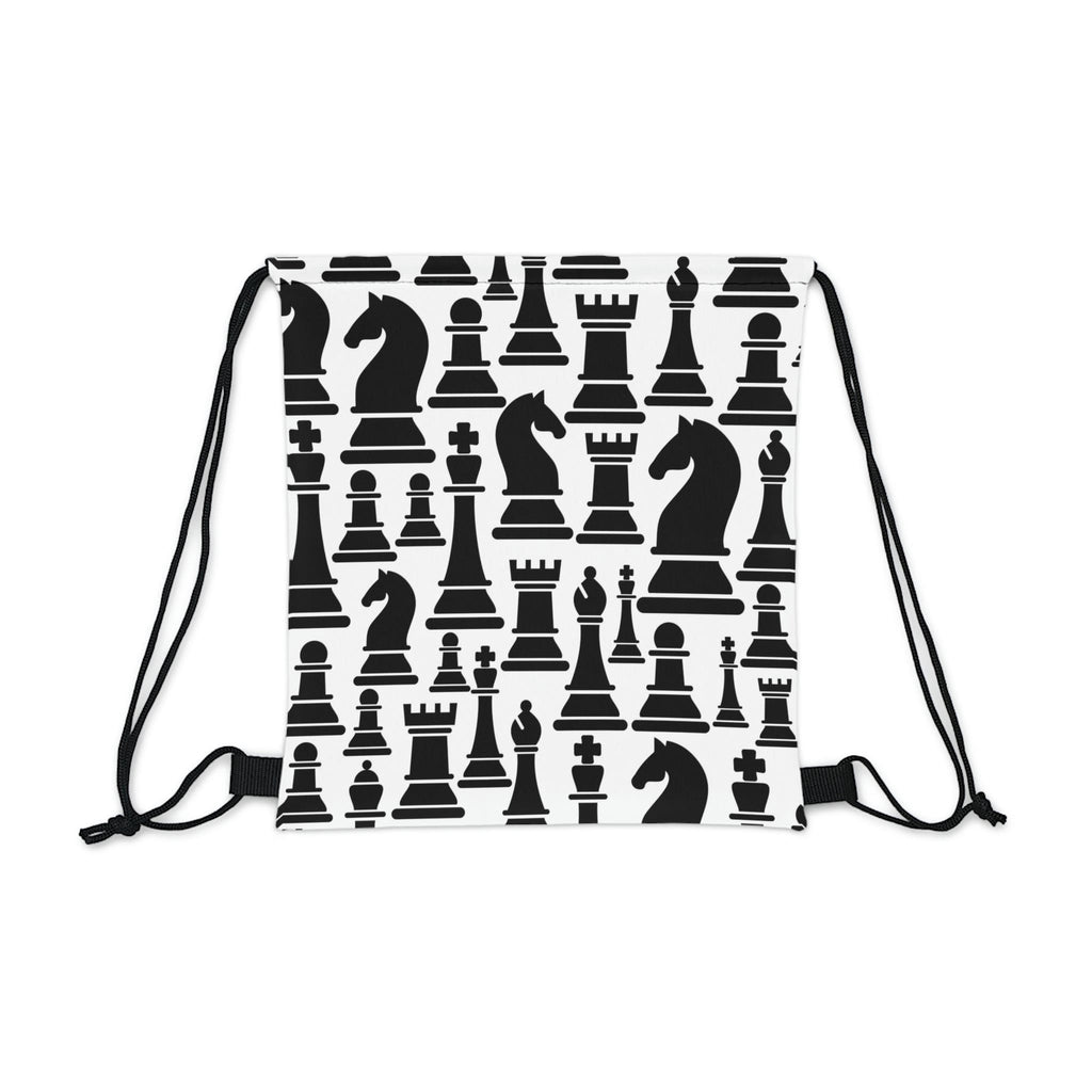 Drawstring Bag - Black and White Chess Print-1