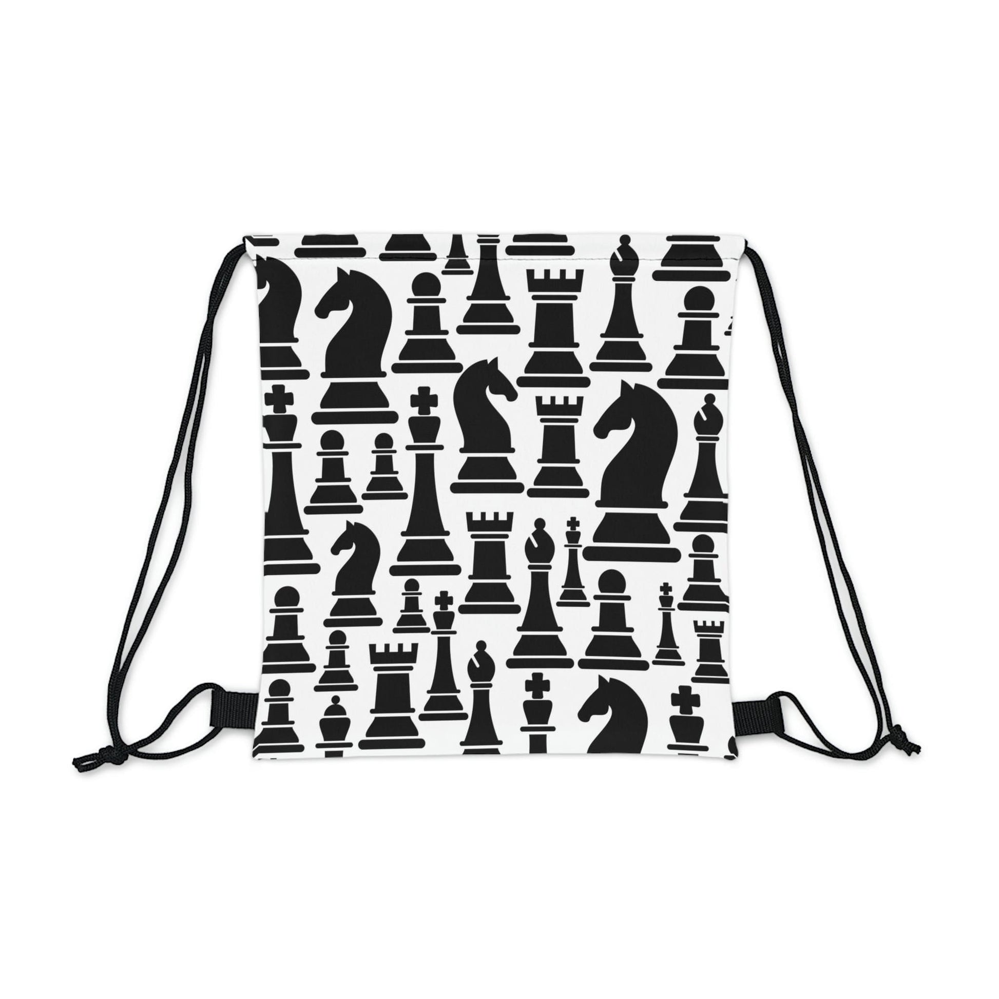 Drawstring Bag - Black and White Chess Print-1