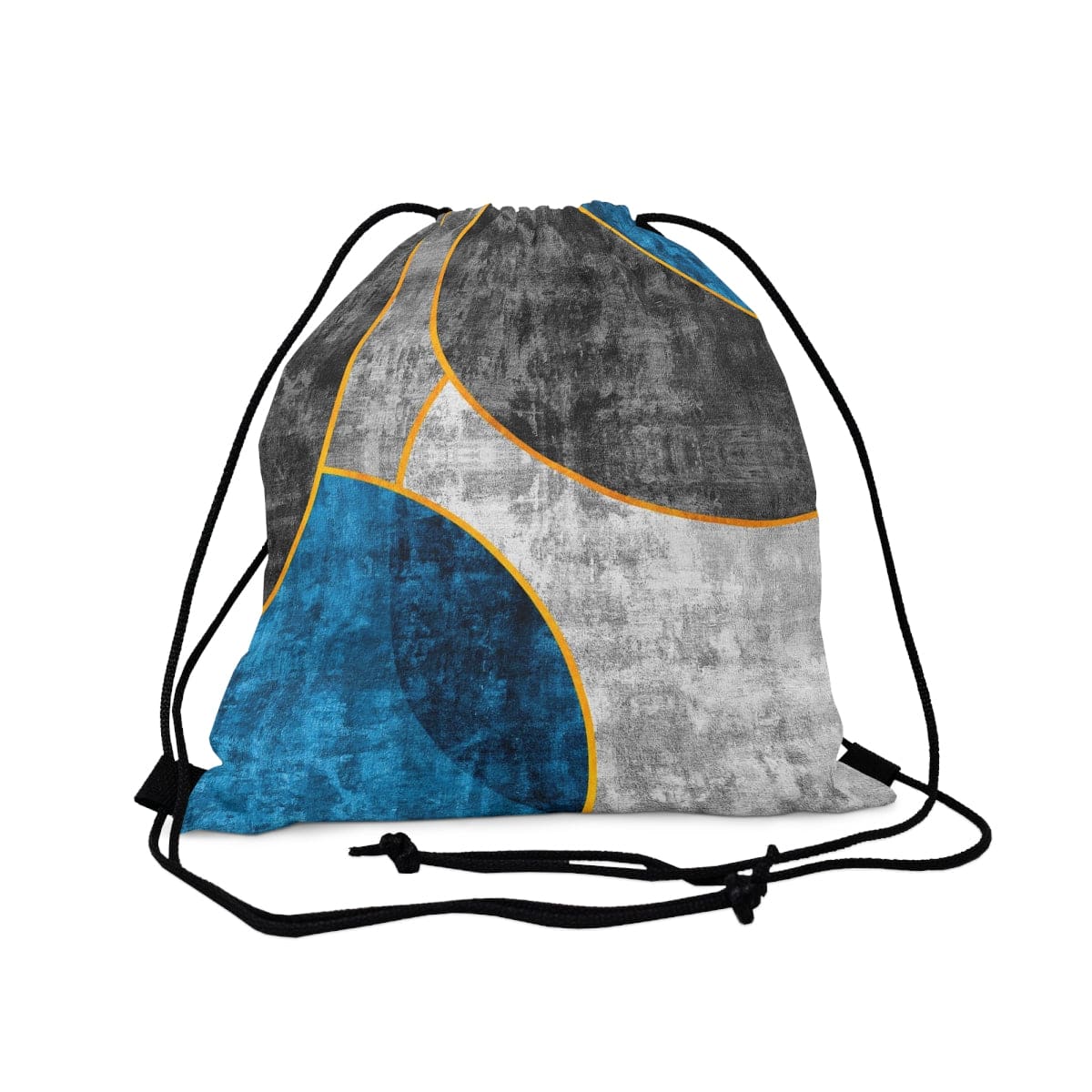 Drawstring Bag - Black Blue Grey Circular Geometric Print-0