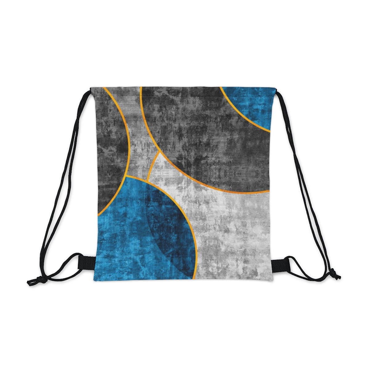 Drawstring Bag - Black Blue Grey Circular Geometric Print-1