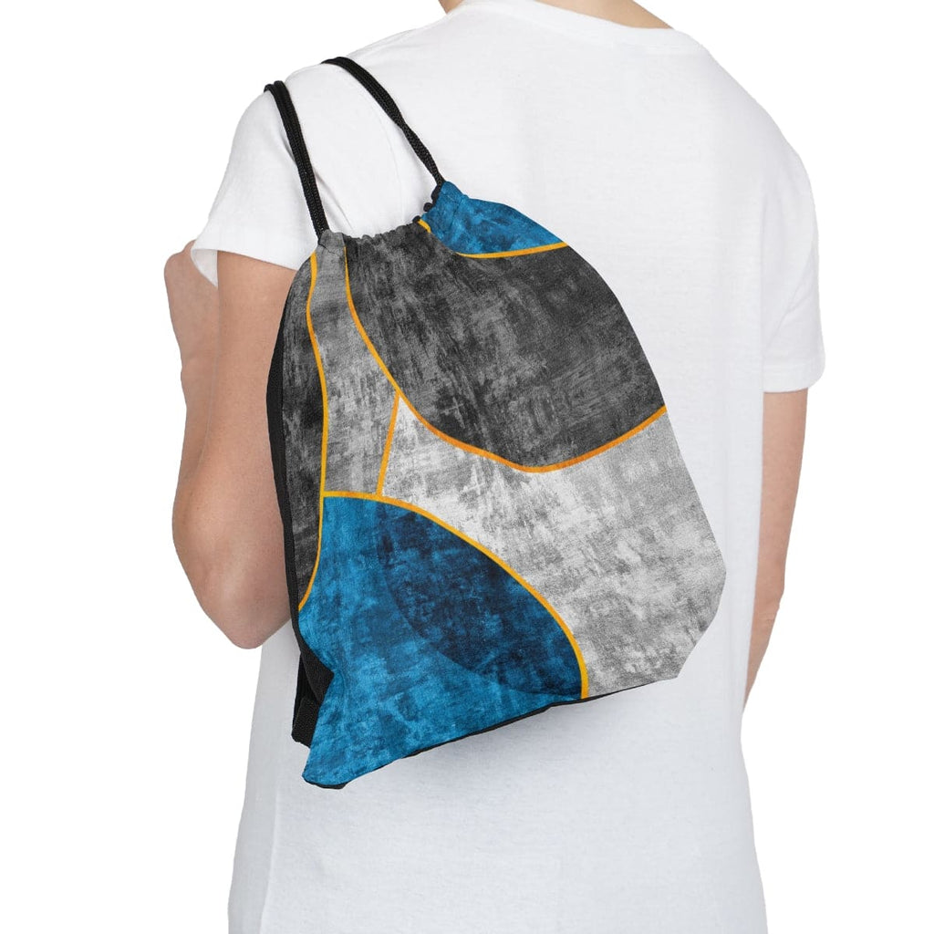 Drawstring Bag - Black Blue Grey Circular Geometric Print-4