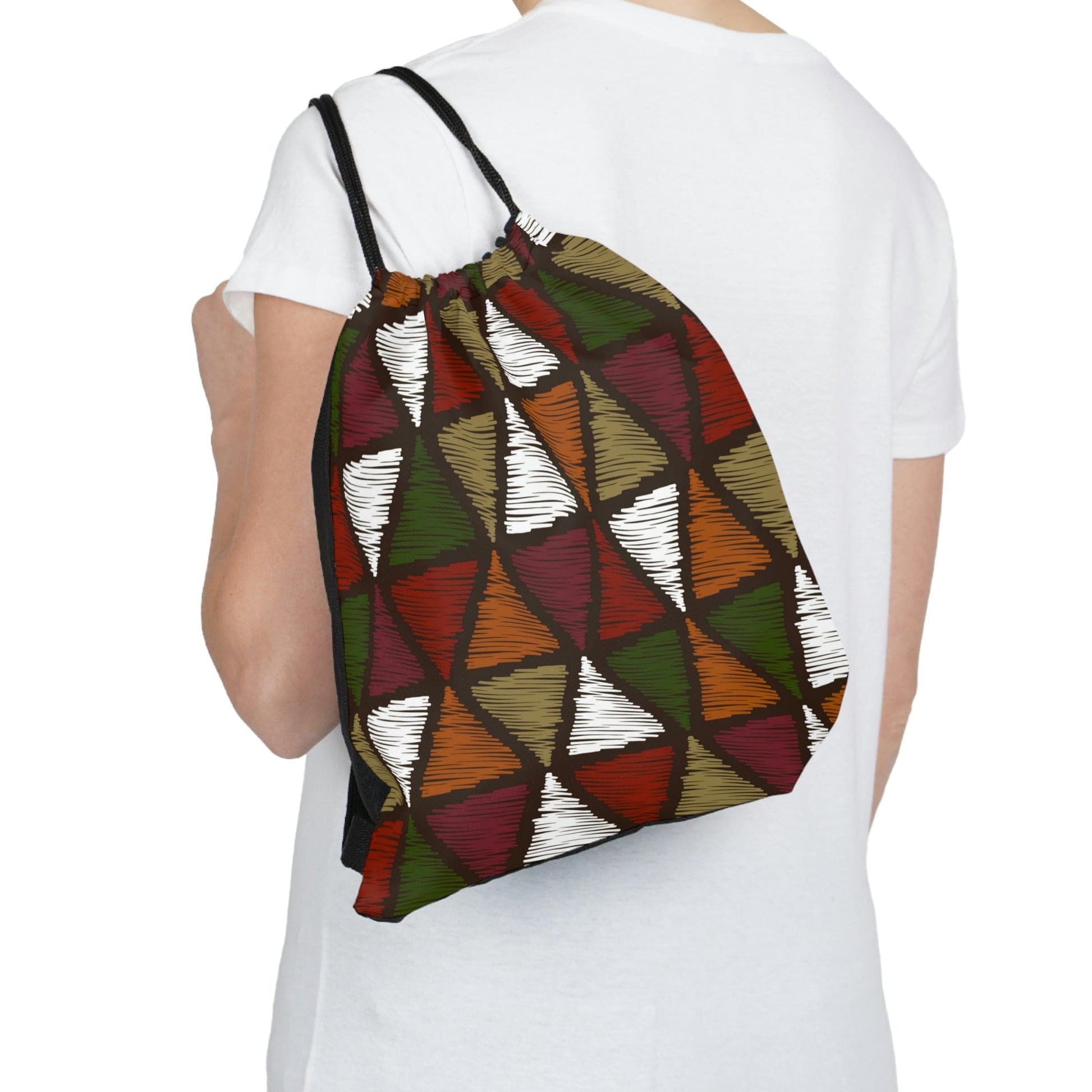Drawstring Bag - Forest Green and White Tribal Quilting Fabric Print-2