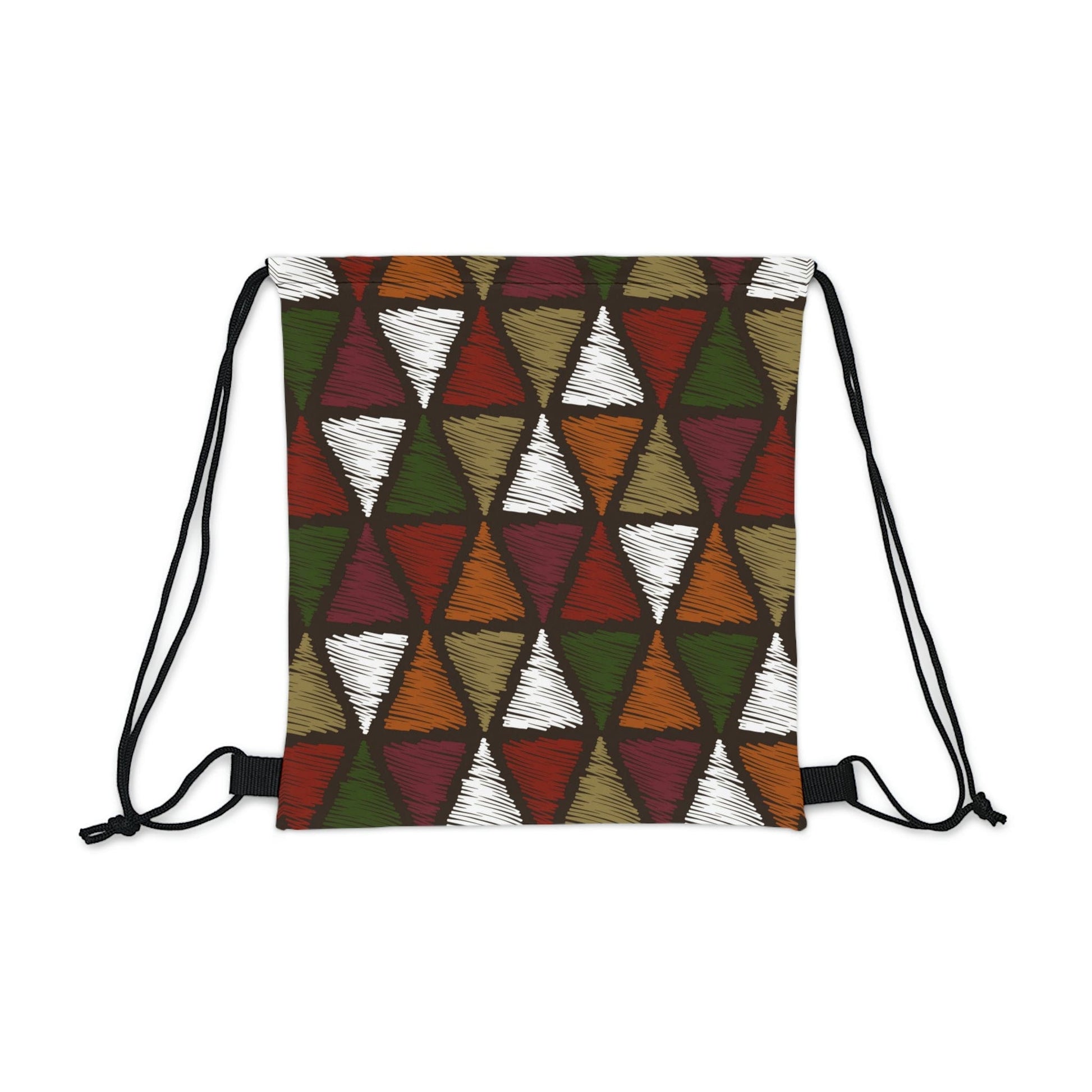 Drawstring Bag - Forest Green and White Tribal Quilting Fabric Print-1