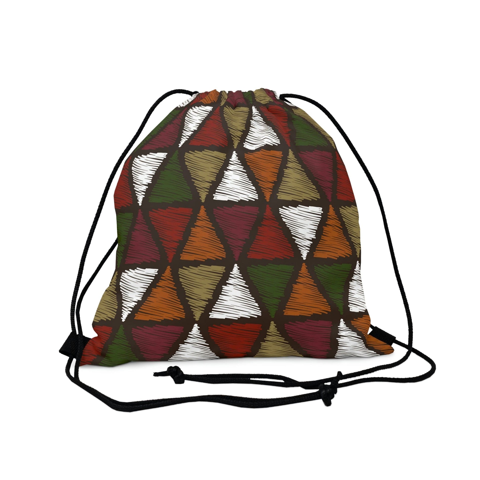 Drawstring Bag - Forest Green and White Tribal Quilting Fabric Print-0