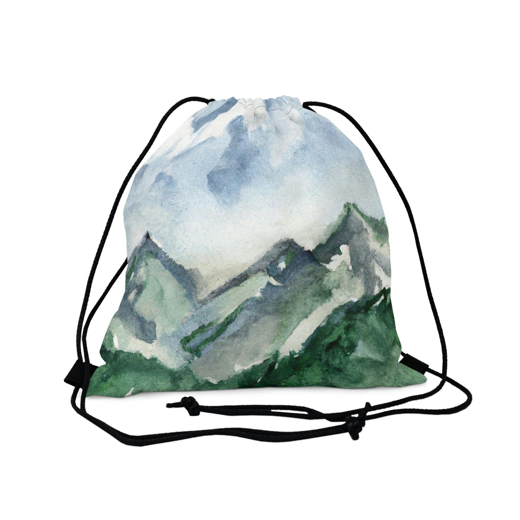 Drawstring Bag - Green Mountainside Nature Landscape Blue Sky Print-0