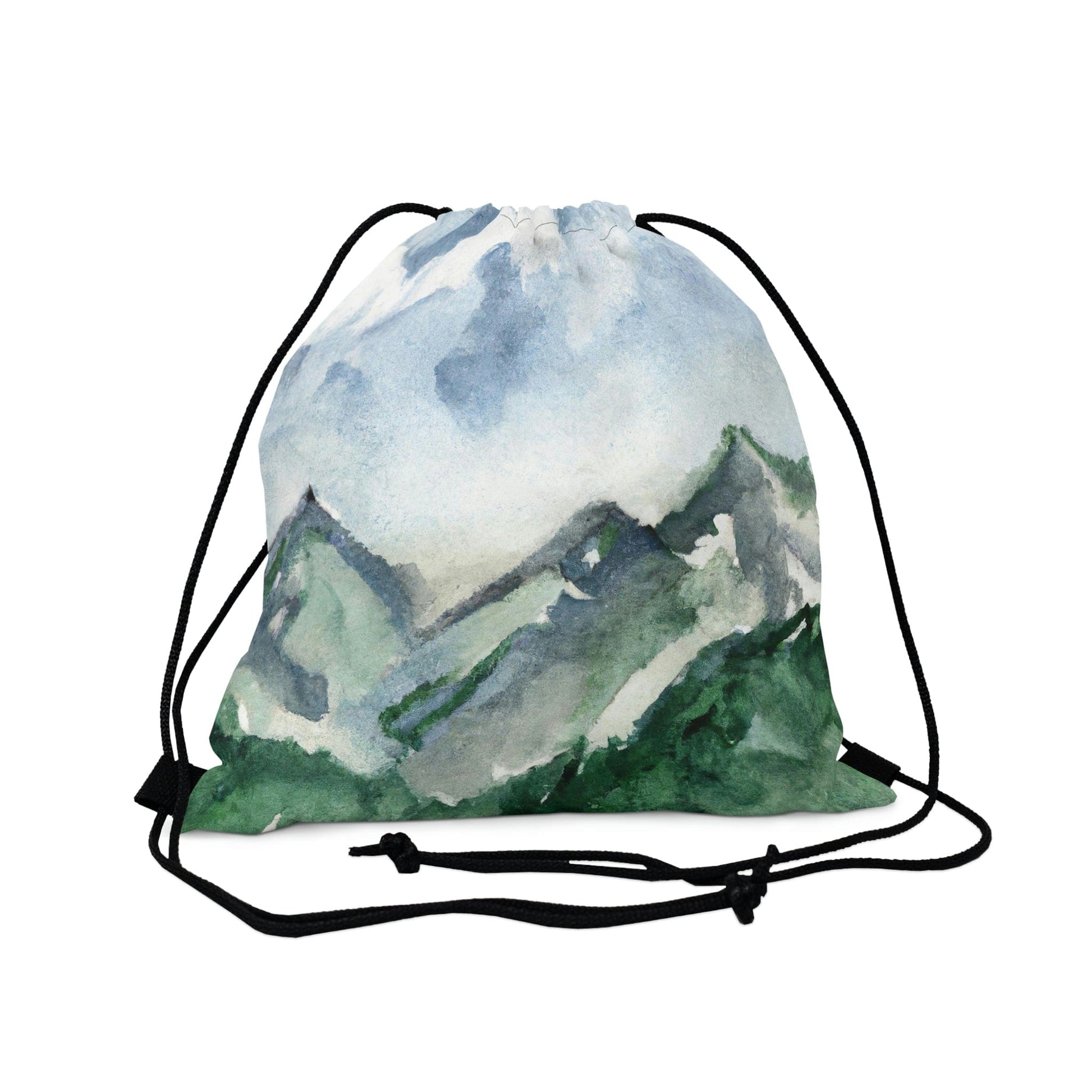 Drawstring Bag - Green Mountainside Nature Landscape Blue Sky Print-0