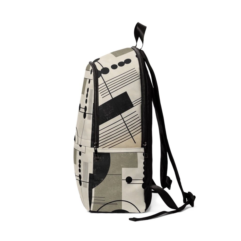 Fashion Backpack Waterproof Abstract Black Beige Brown Geometric Shapes-2