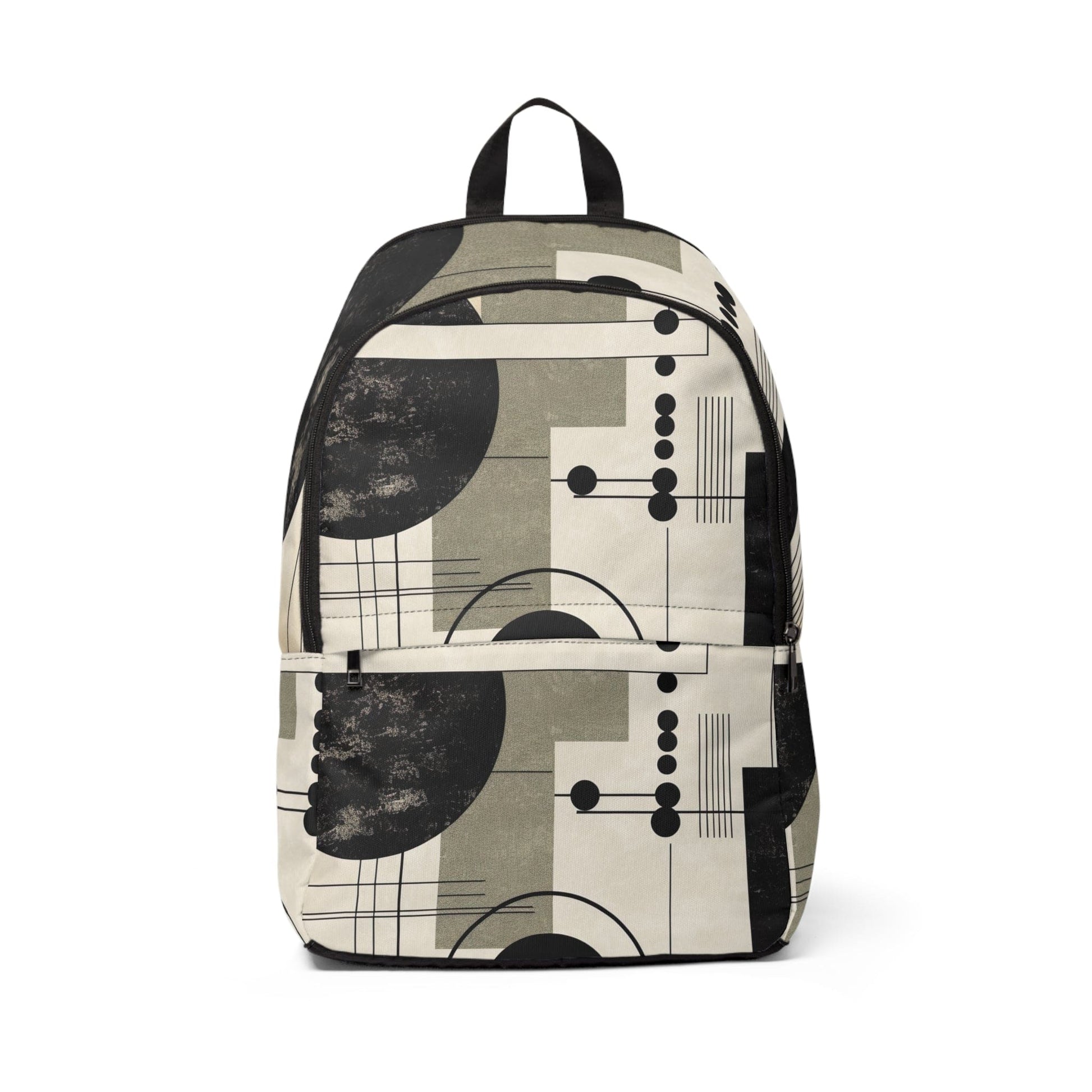 Fashion Backpack Waterproof Abstract Black Beige Brown Geometric Shapes-0