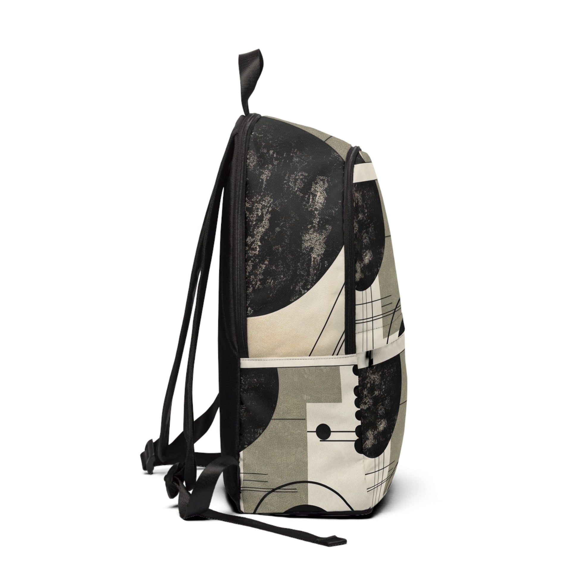 Fashion Backpack Waterproof Abstract Black Beige Brown Geometric Shapes-1