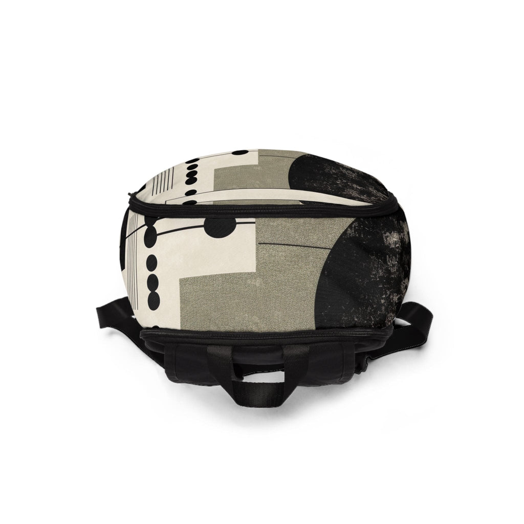 Fashion Backpack Waterproof Abstract Black Beige Brown Geometric Shapes-3