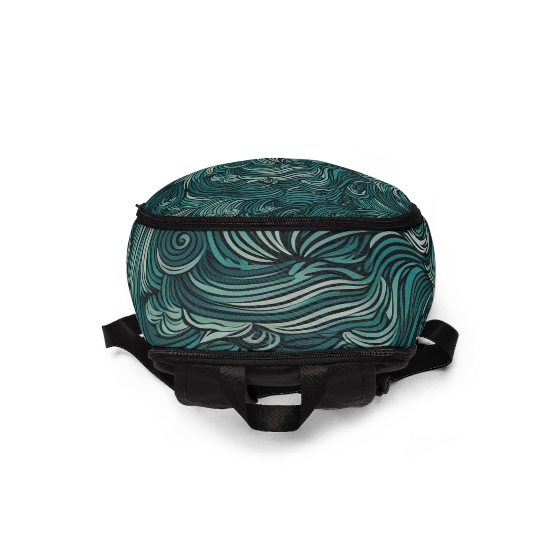 Fashion Backpack Waterproof Mint Green Water Wave Print-3