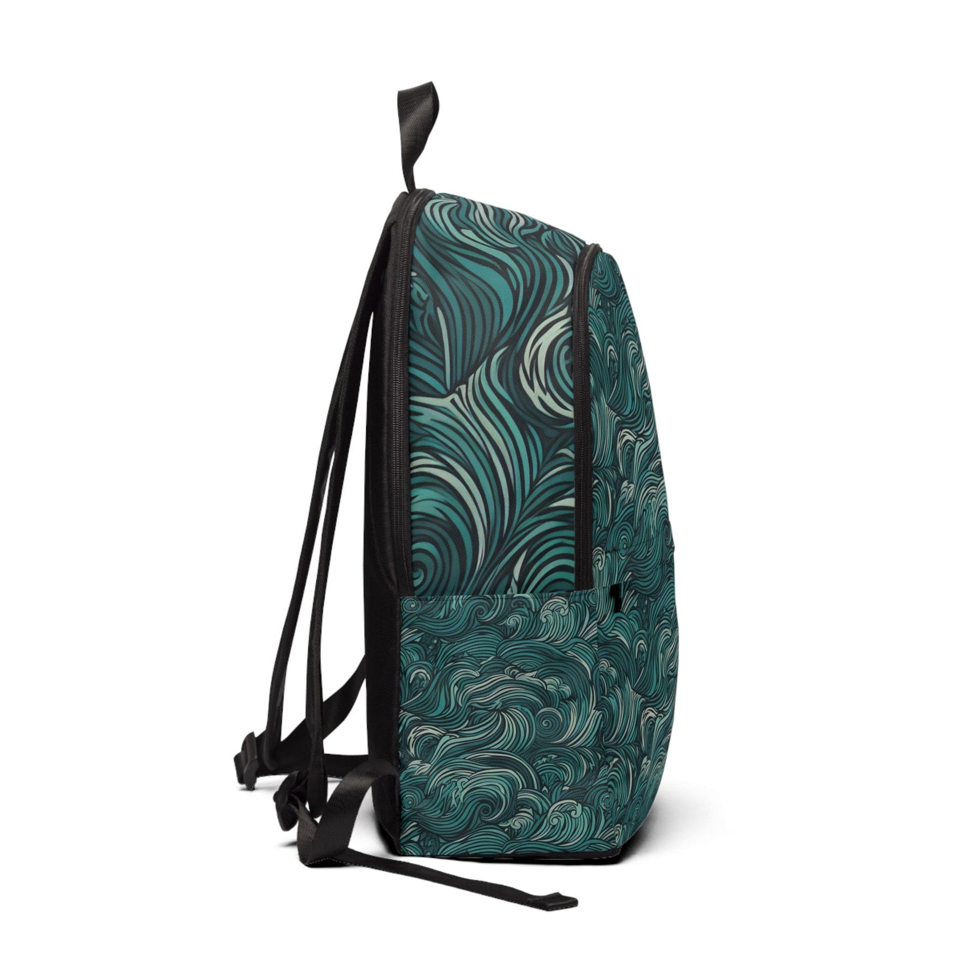 Fashion Backpack Waterproof Mint Green Water Wave Print-1