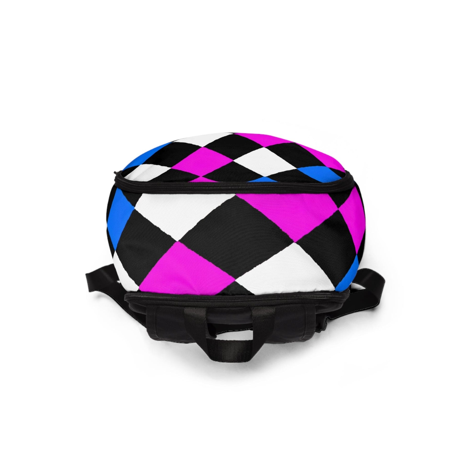 Fashion Backpack Waterproof Pink Blue Checkered Pattern-3