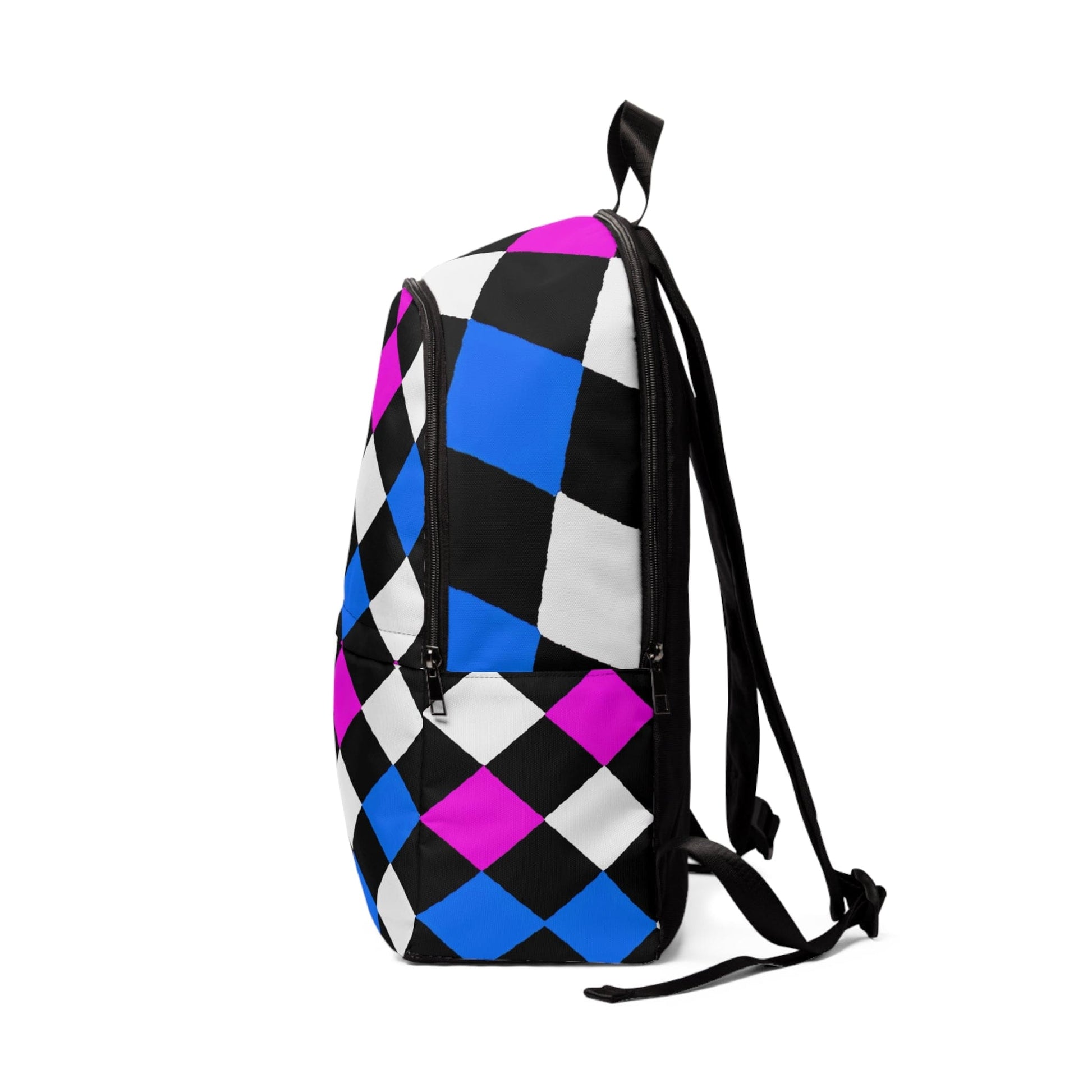 Fashion Backpack Waterproof Pink Blue Checkered Pattern-2