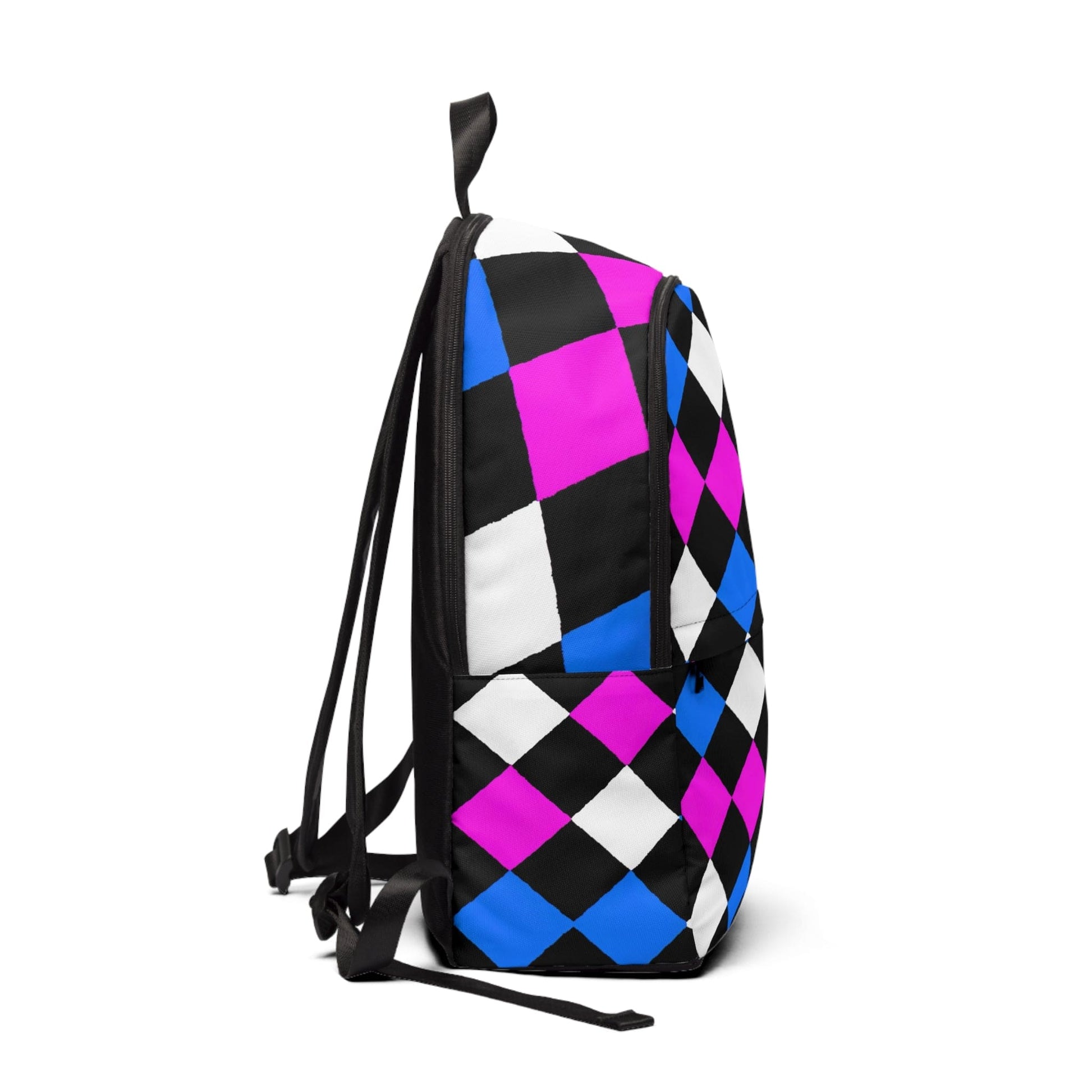 Fashion Backpack Waterproof Pink Blue Checkered Pattern-1