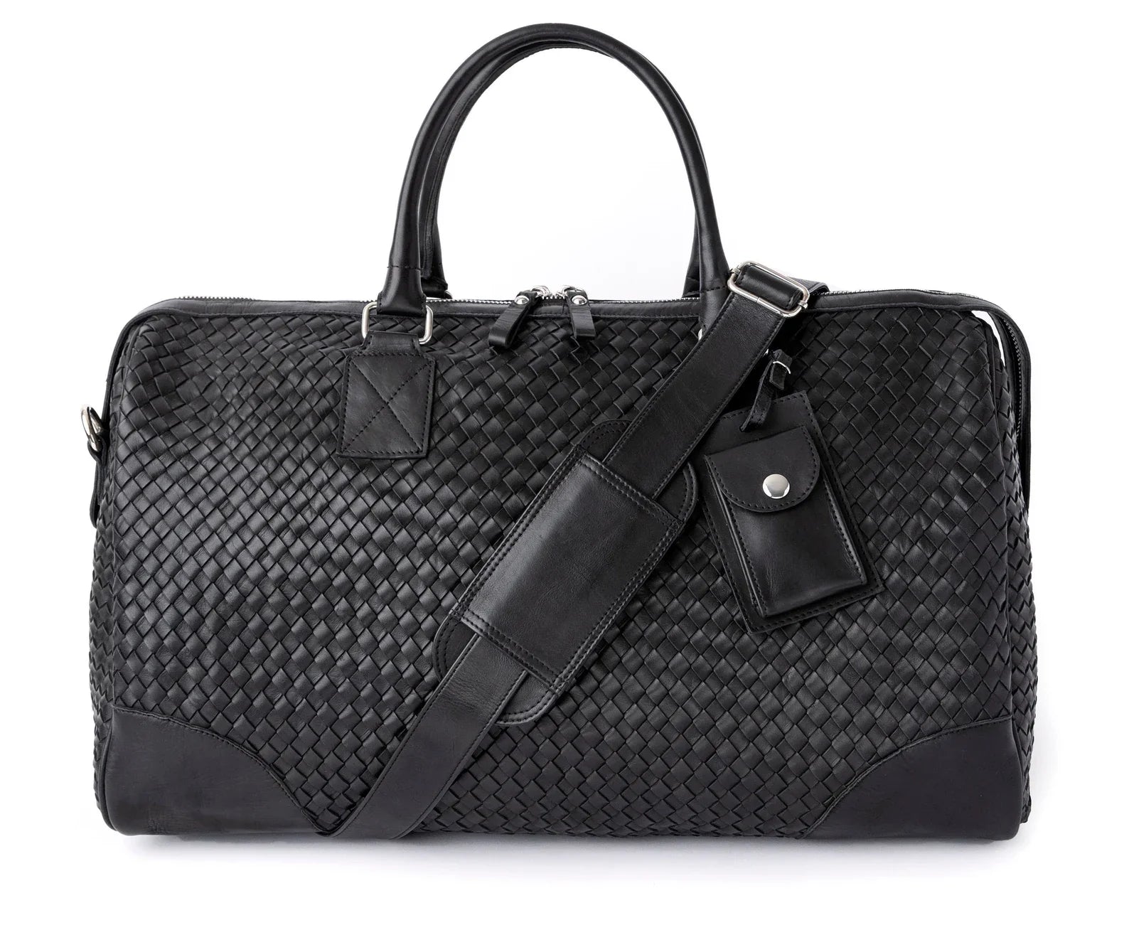 Leather Duffel Bag, Handwoven Luxury Travel Bag, Personalized Woven Leather Overnight Weekender-0