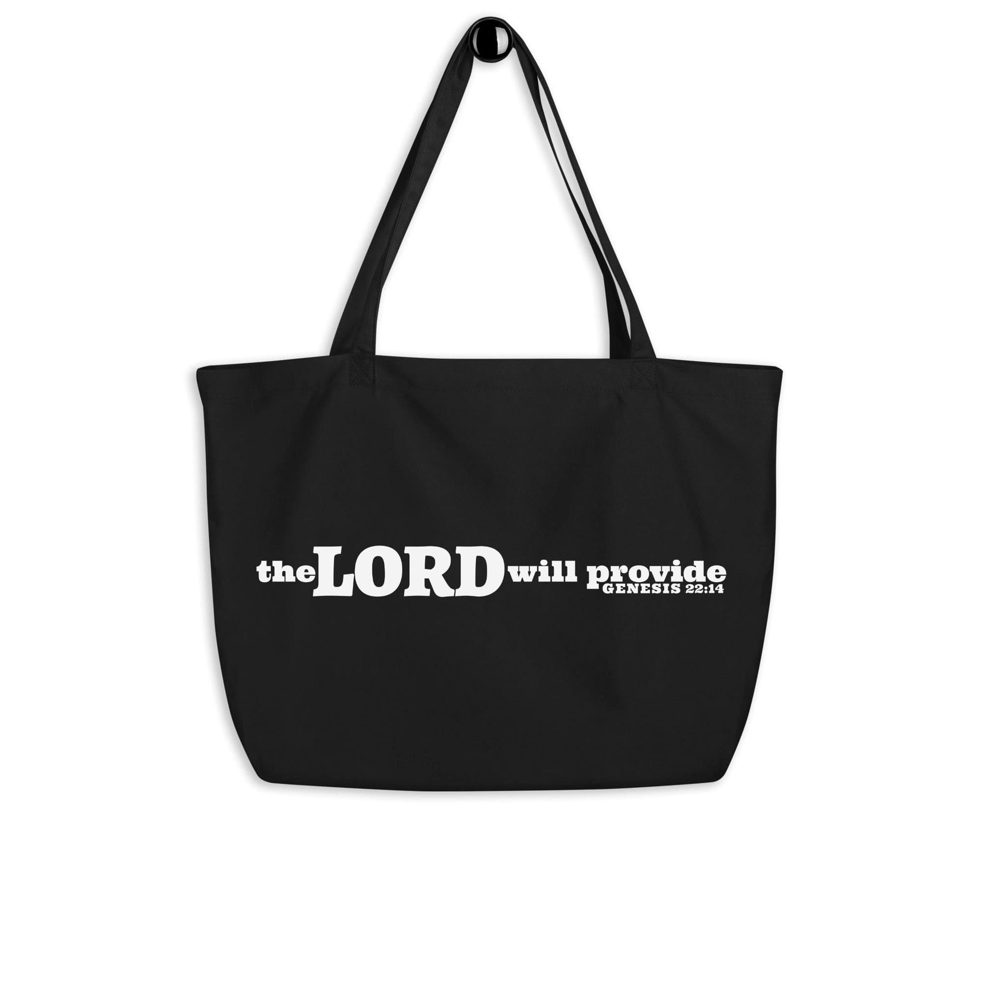 Large Canvas Tote Bag - the Lord will Provide Genesis 22:14 Christian Inspiration - Black-0