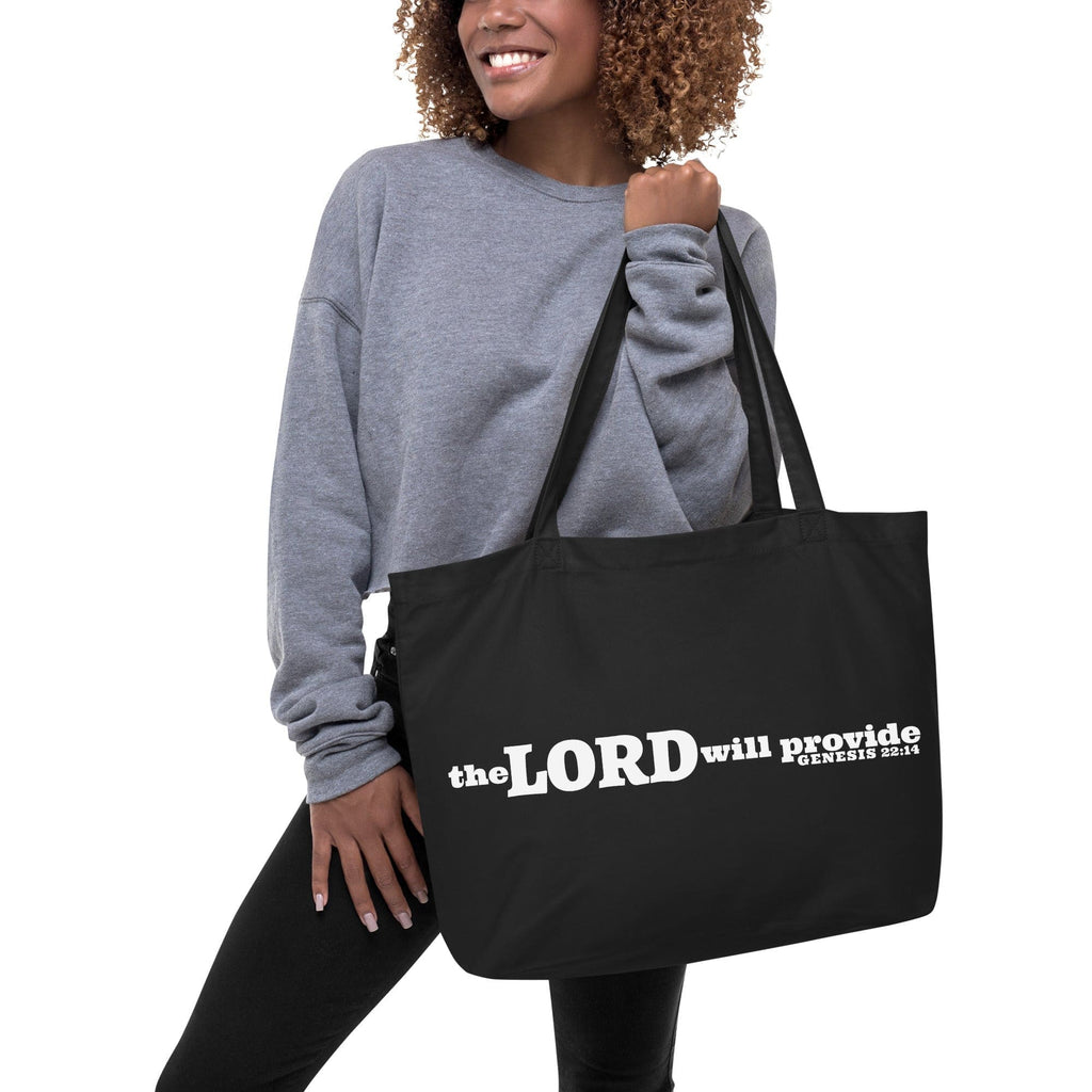 Large Canvas Tote Bag - the Lord will Provide Genesis 22:14 Christian Inspiration - Black-1