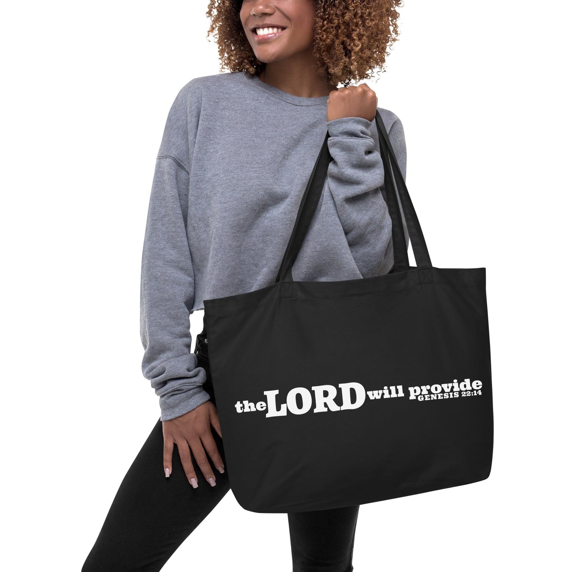 Large Canvas Tote Bag - the Lord will Provide Genesis 22:14 Christian Inspiration - Black-1