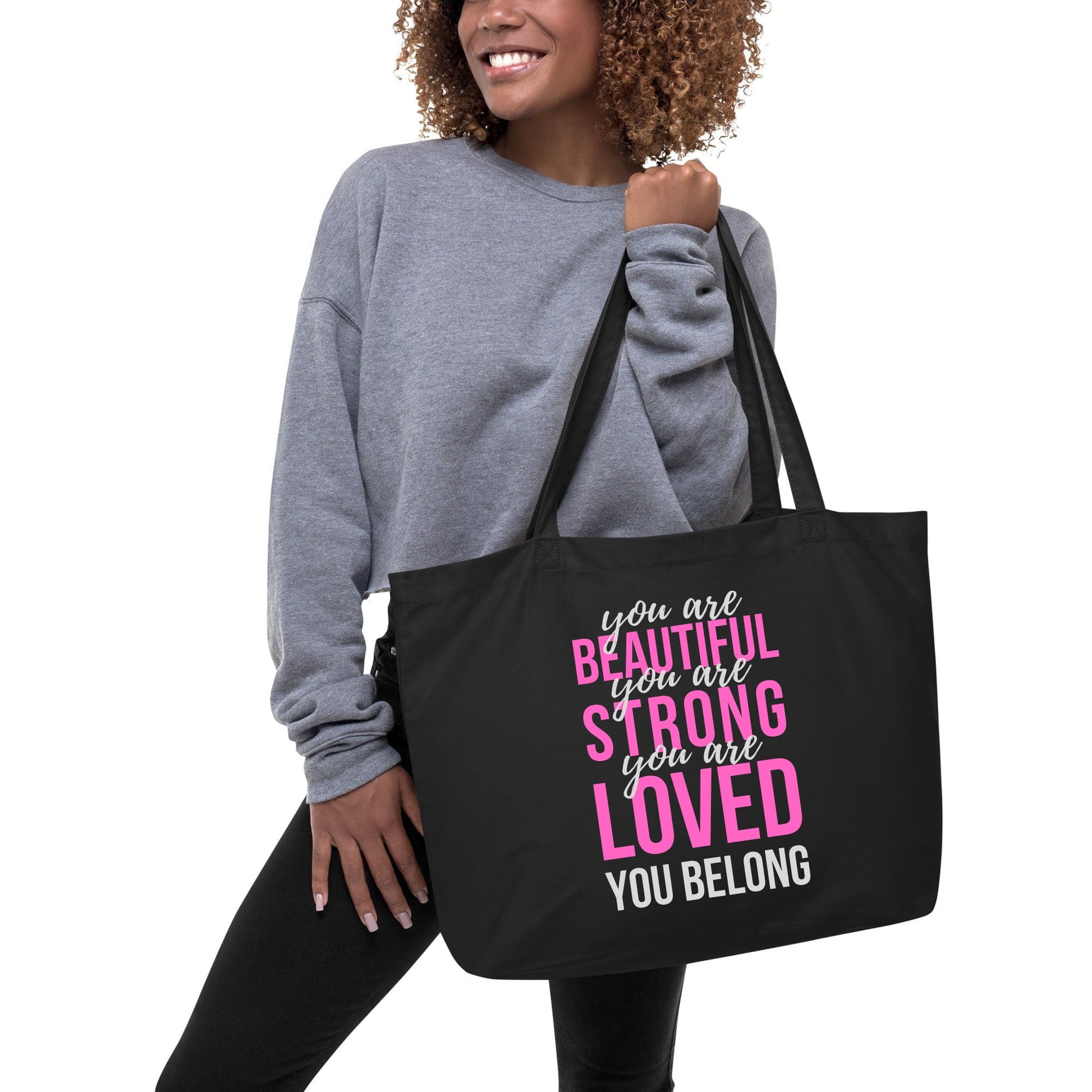 Large Canvas Tote Bag - you are Beautiful Strong Loved - Inspiration Affirmation-1