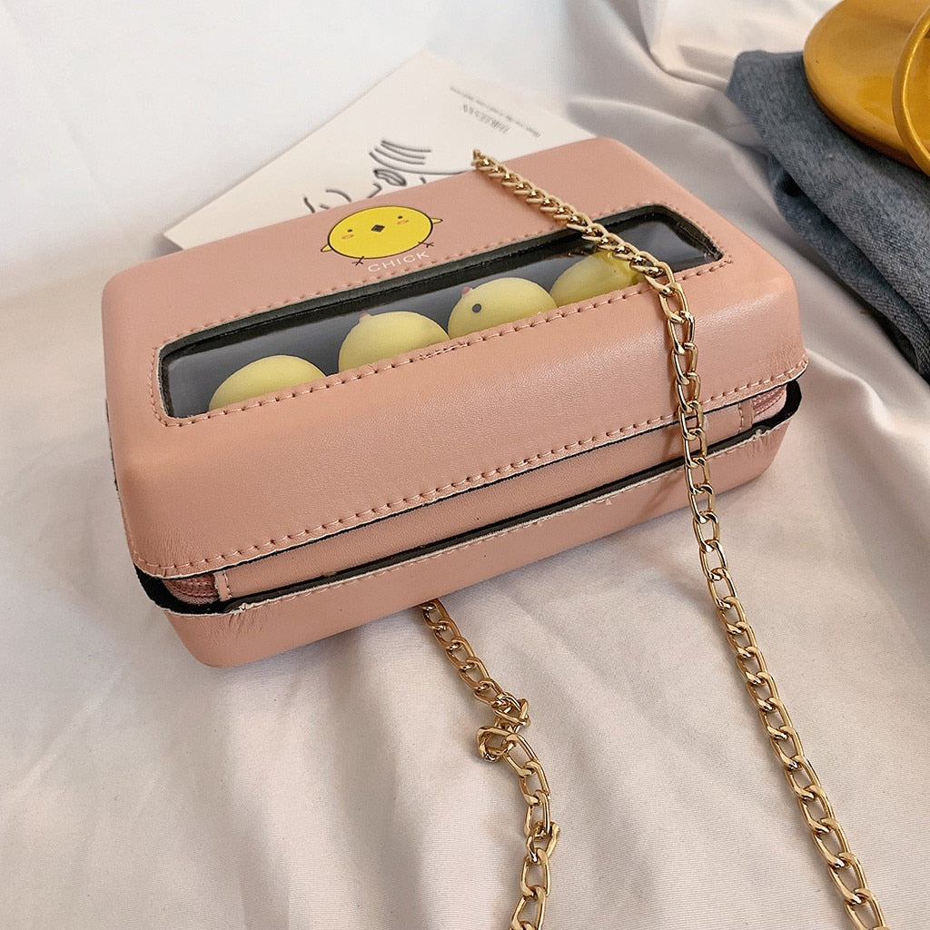 Fashipn Bags For Women Cute Chick Decor Transparent Small Square Bag Female Chain Shoulder Bag Casual Crossbody Bags Clutch-3