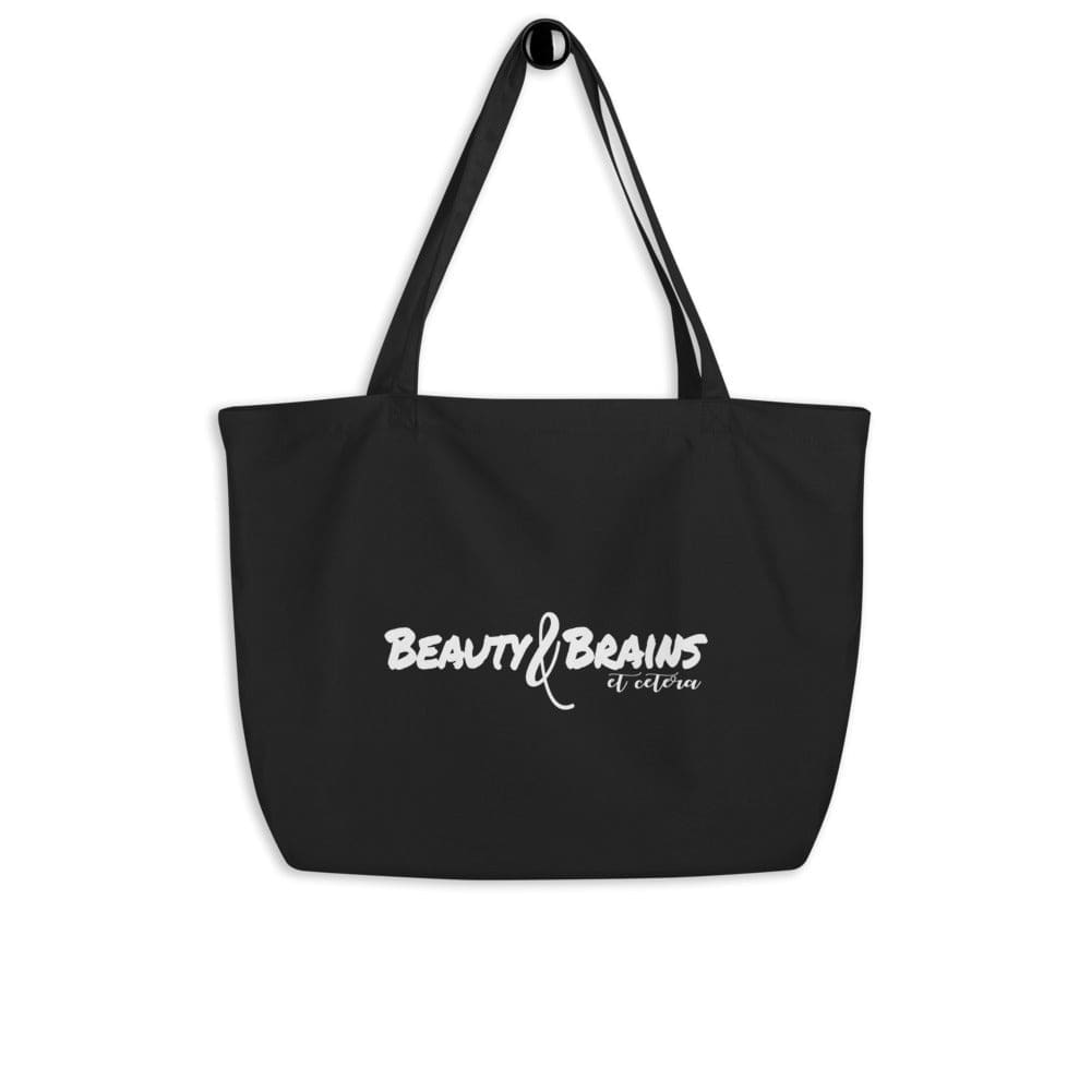 Large Black Tote Bag - Beauty and Brains Etc. Inspirational Print-0