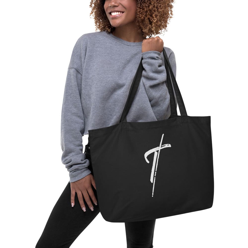 Large Black Tote Bag - Cross Inspirational Print-1