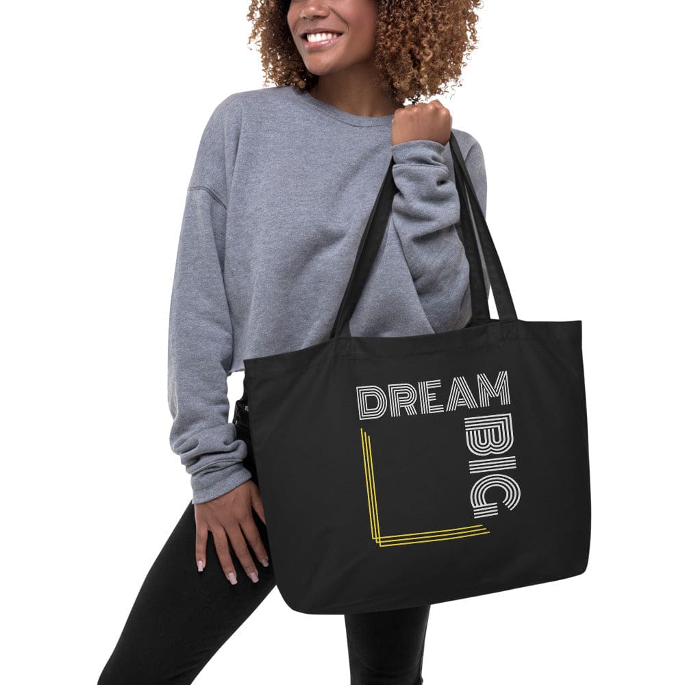 Large Black Tote Bag - Dream Big Inspirational Print-1