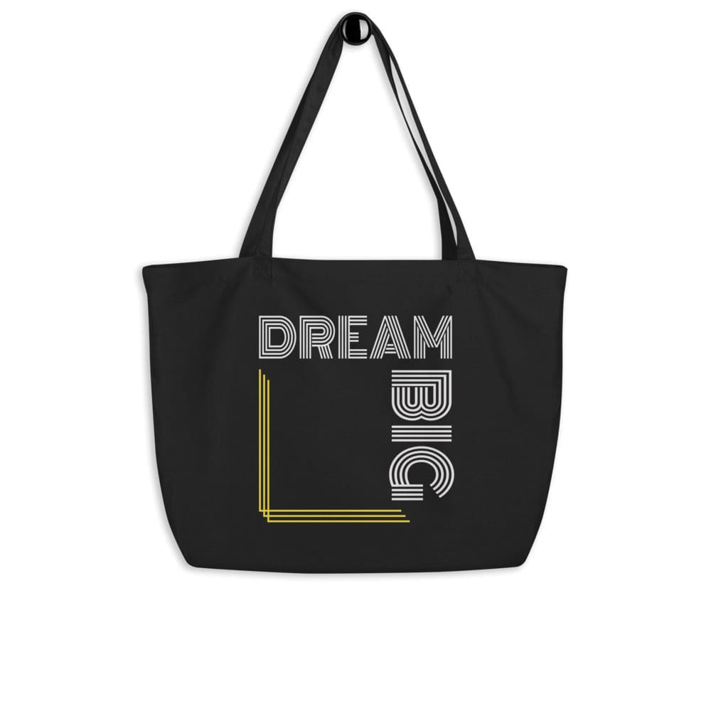Large Black Tote Bag - Dream Big Inspirational Print-0