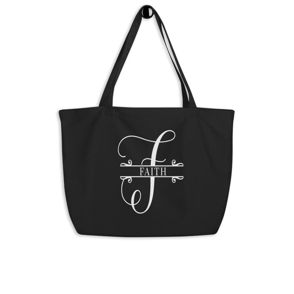 Large Black Tote Bag - Faith Monogram Inspirational Print-0