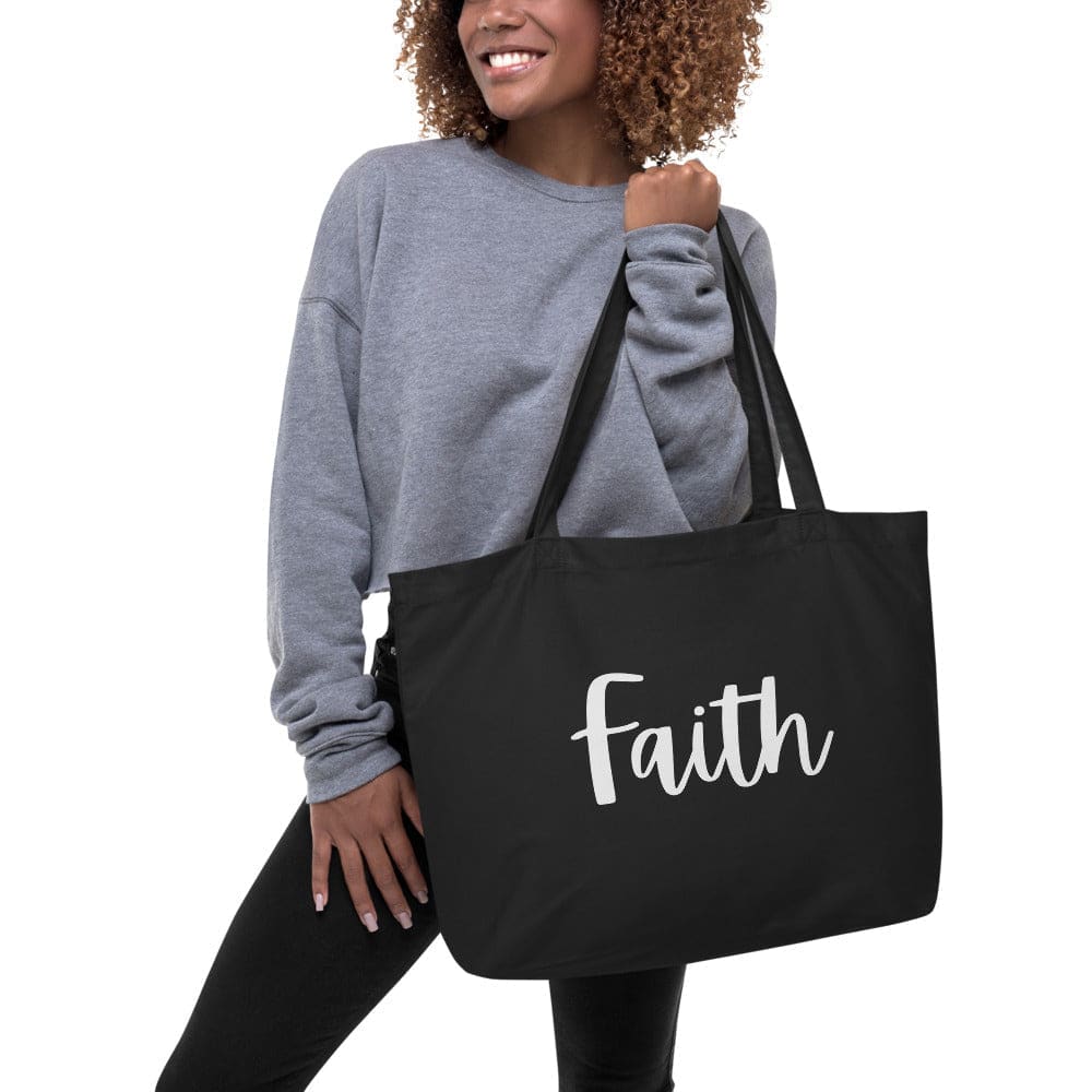 Large Black Tote Bag - Faith Inspirational Print-1