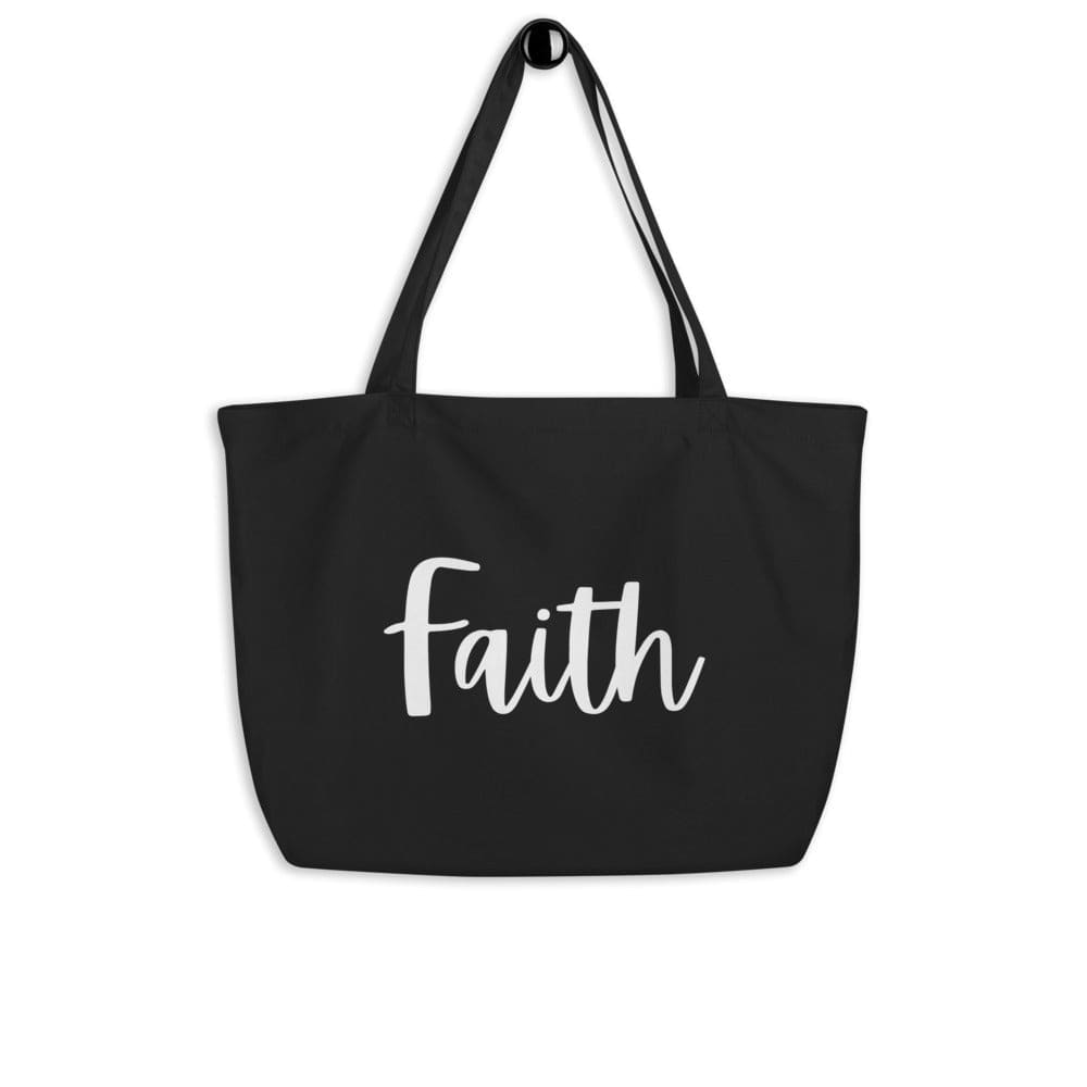 Large Black Tote Bag - Faith Inspirational Print-0