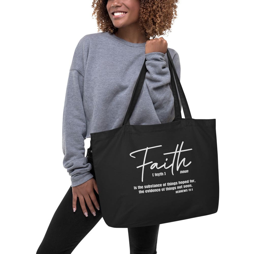 Large Black Tote Bag - Faith Inspirational Print-1