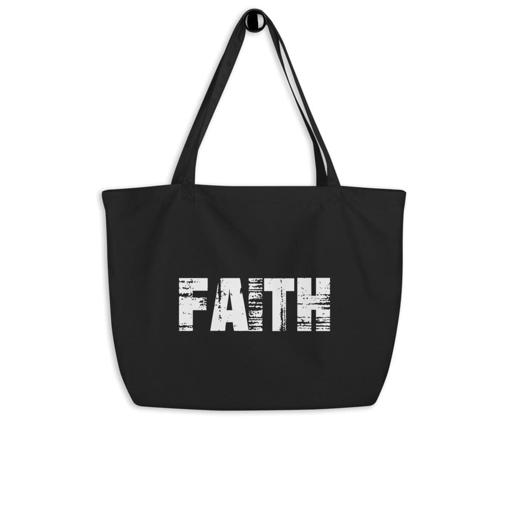 Large Black Tote Bag - Faith Inspirational Print-0