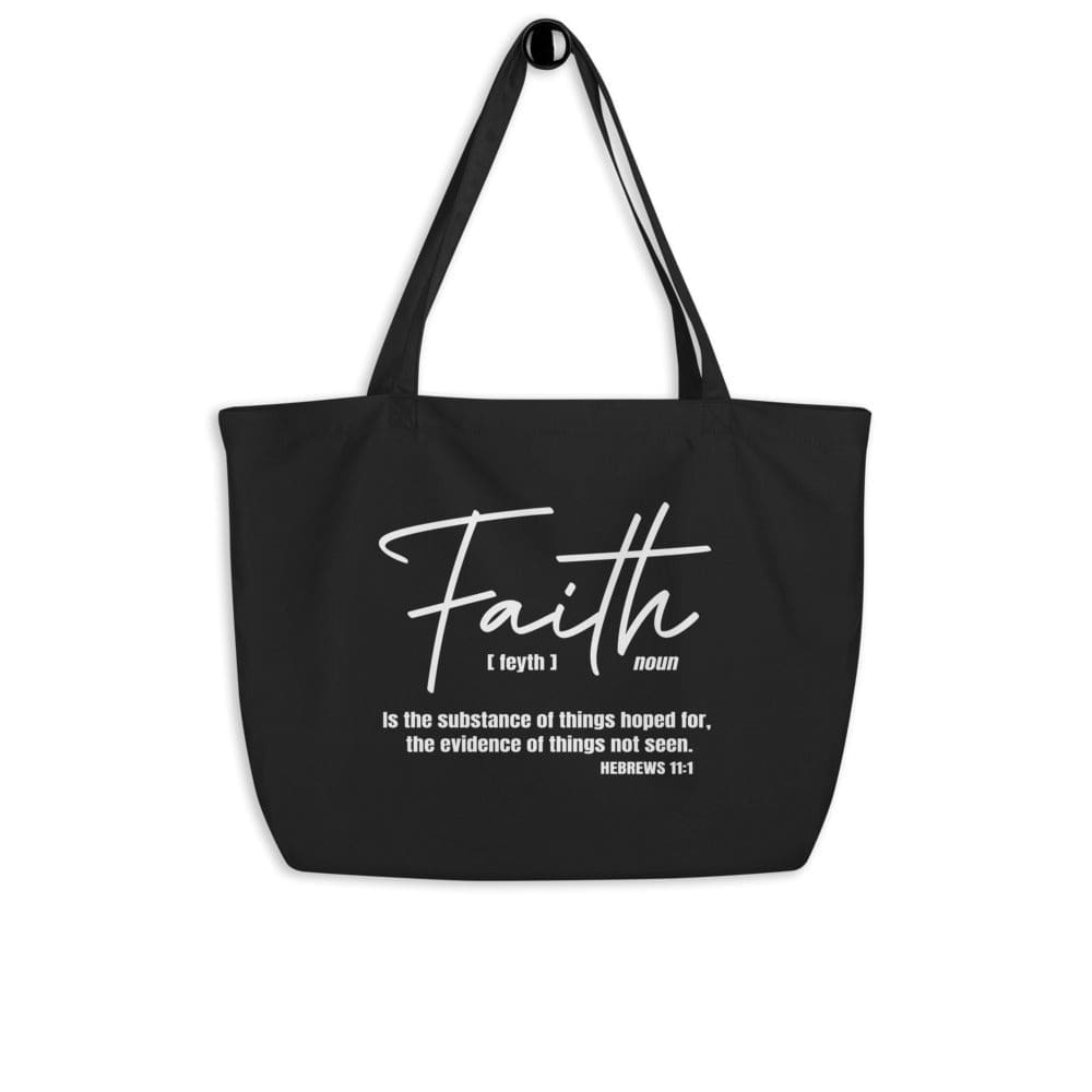 Large Black Tote Bag - Faith Inspirational Print-0