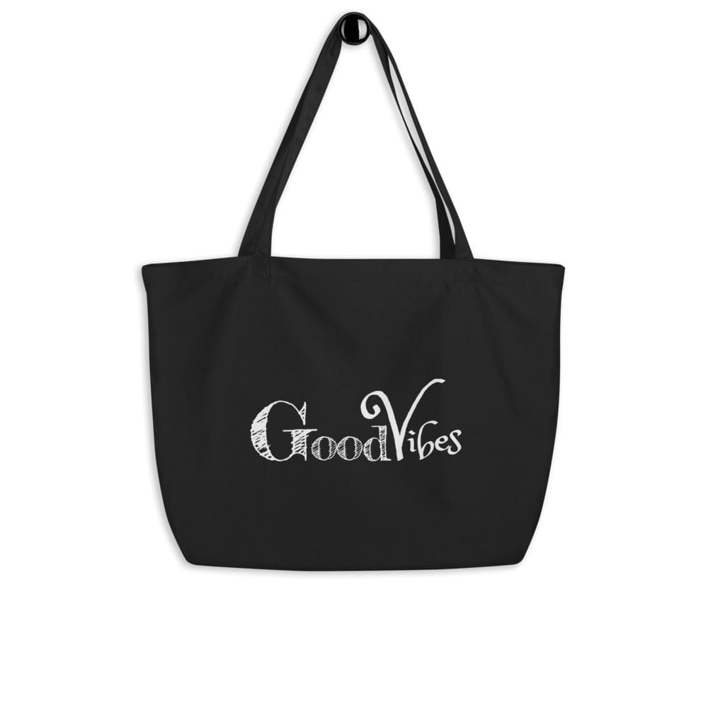 Large Black Tote Bag - Good Vibes Inspirational Print-0