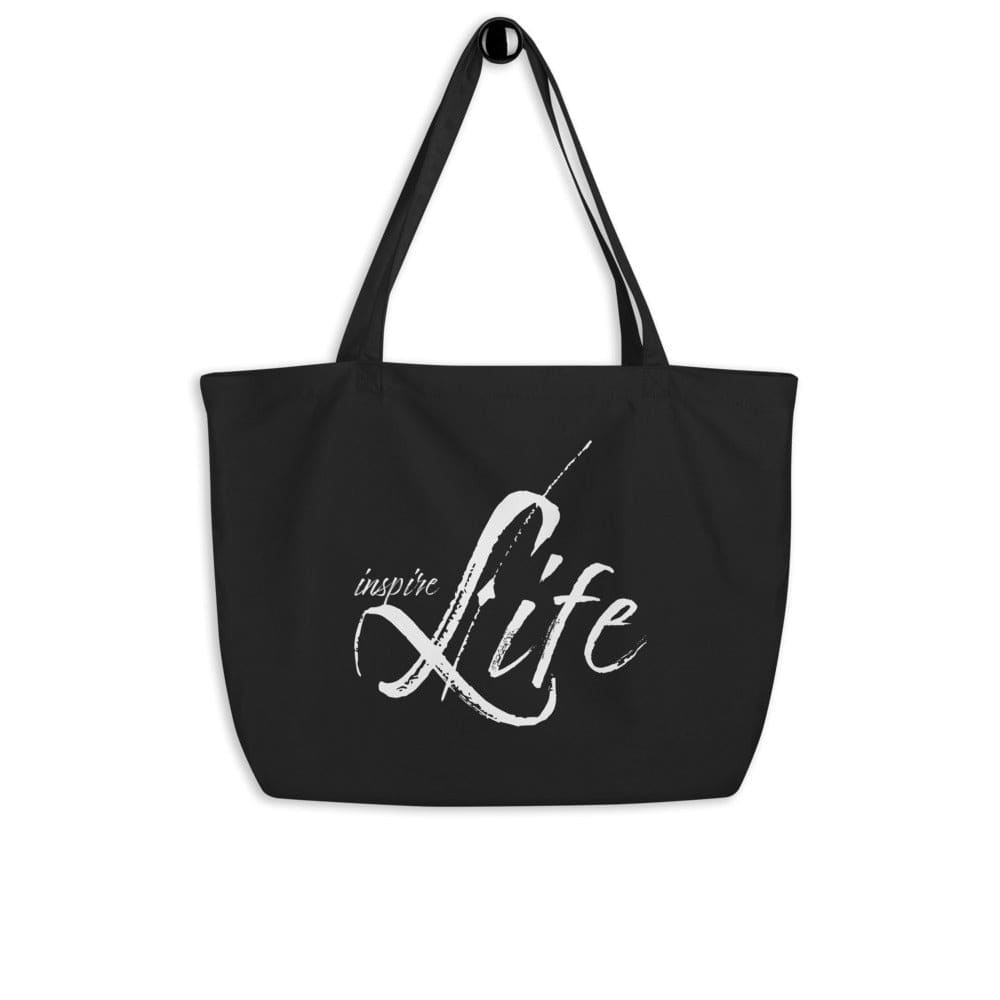 Large Black Tote Bag - Inspire Life Inspirational Print-0