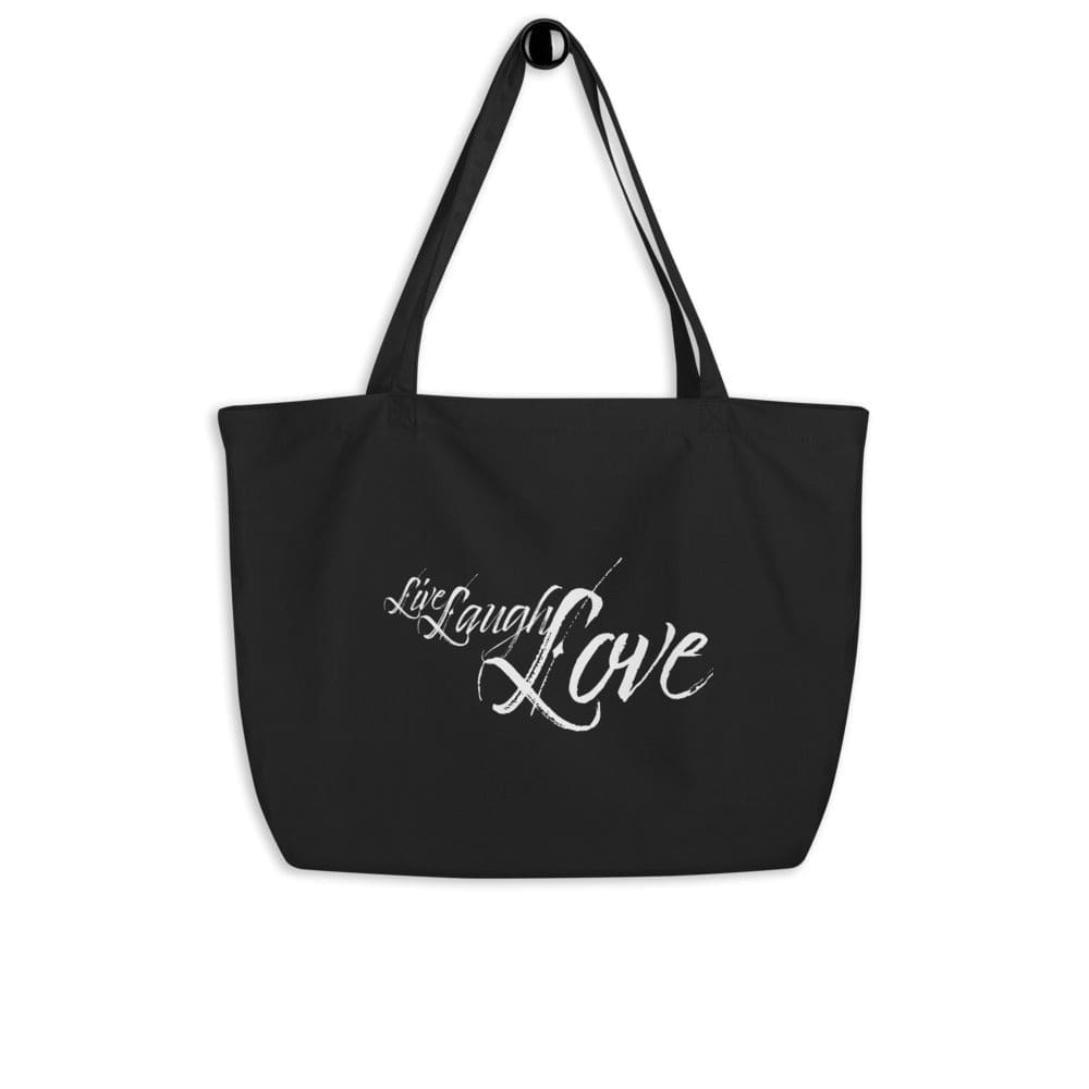 Large Black Tote Bag - Live Laugh Love Inspirational Print-0