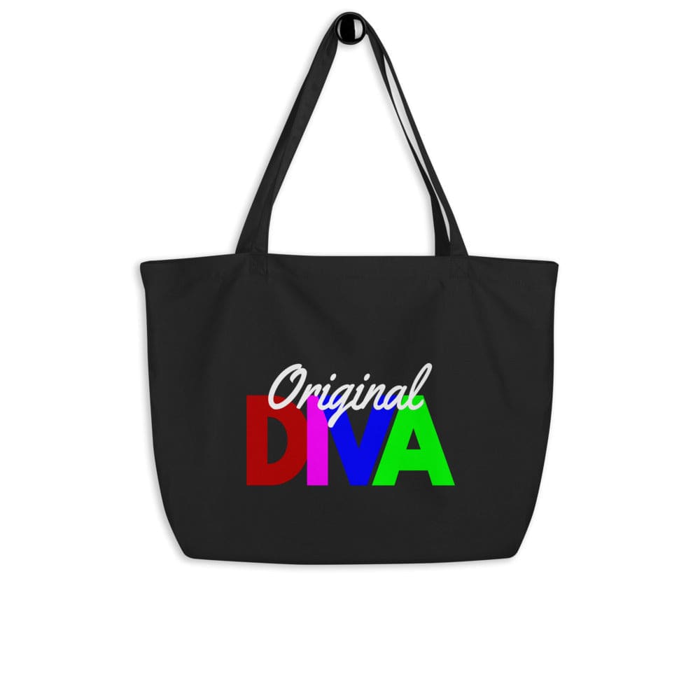 Large Black Tote Bag - Original Diva Inspirational Print-0