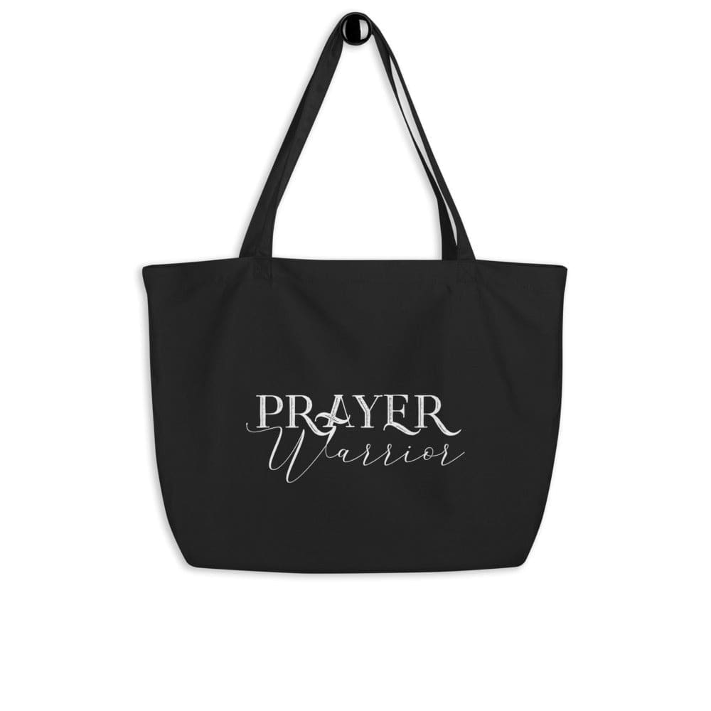 Large Black Tote Bag - Prayer Warrior Inspirational Print-0