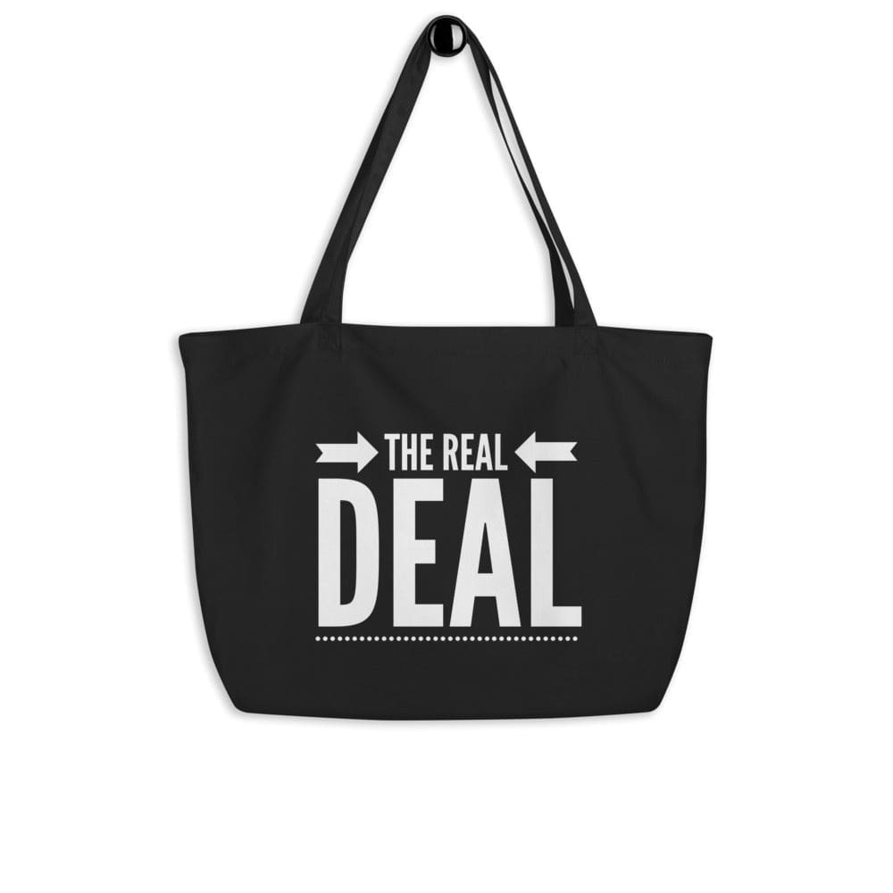 Large Black Tote Bag - the Real Deal Inspirational Print-0